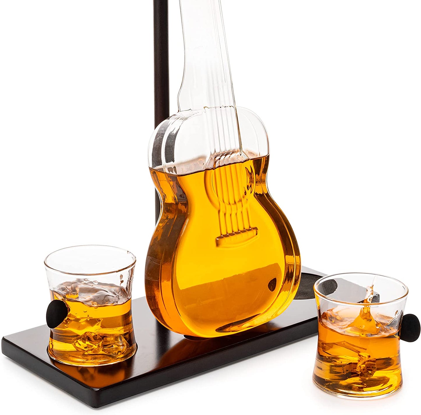 Guitar Whiskey & Wine Decanter & Mahogany Base - The Wine Savant 1000 ML Glass Decanter with 2 10oz Glasses 14" For Whiskey Music Lover & Guitar Player Gifts Musician Music Lovers-4