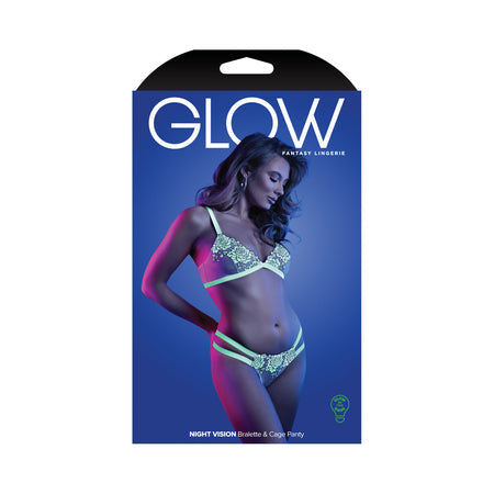 Fantasy Lingerie Glow Night Vision Glow-In-The-Dark Lace Bralette & Panty White L/XL-0