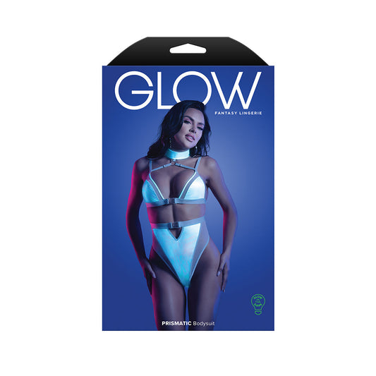 Fantasy Lingerie Glow Prismatic Iridescent Glow-in-the-Dark Cut-Out Harness Bodysuit S/M-0