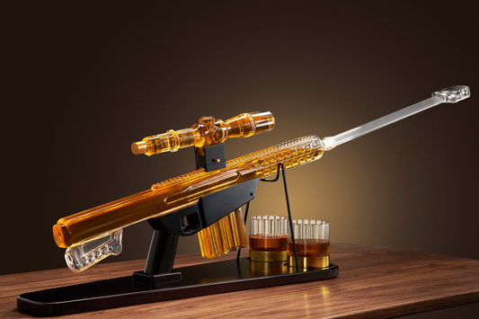 Whiskey Decanter Set - Sniper Liquor Decanter, Silencer Stopper - ml & 2 12oz Glasses - Unique Gift - Drinking Party Accessory, Handmade Liquor Decanter, Tik Tok Gun Decanter Mens Birthday-1