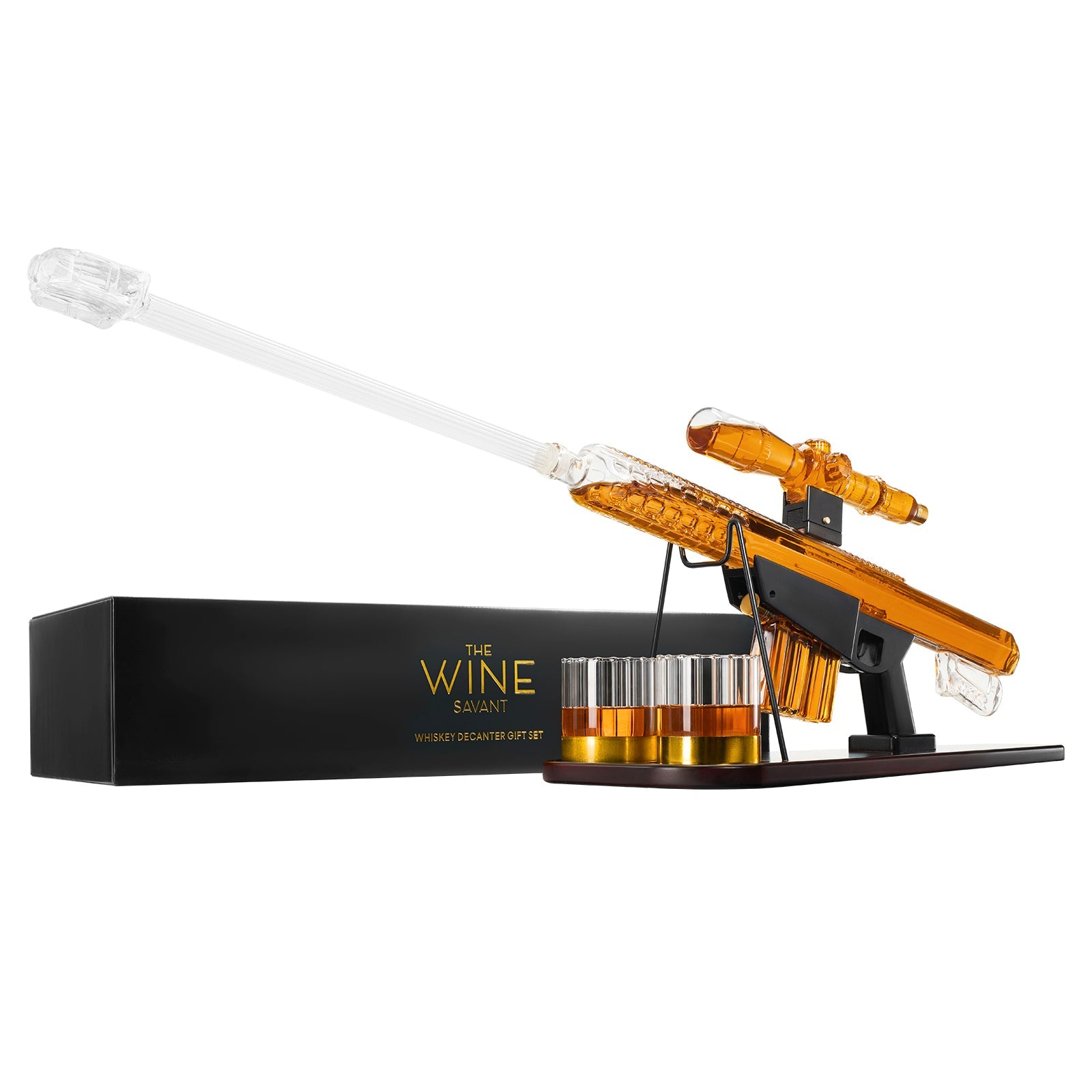 Whiskey Decanter Set - Sniper Liquor Decanter, Silencer Stopper - ml & 2 12oz Glasses - Unique Gift - Drinking Party Accessory, Handmade Liquor Decanter, Tik Tok Gun Decanter Mens Birthday-0