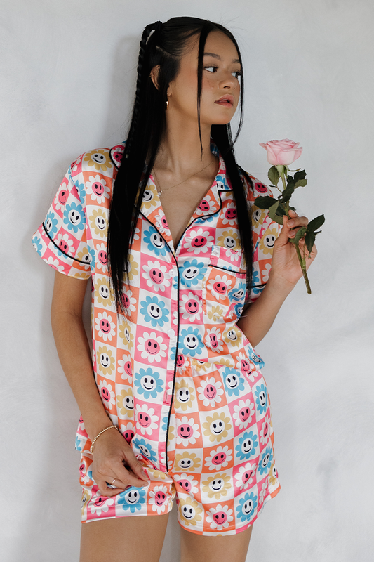Smiley Daisy Satin Pajamas-1