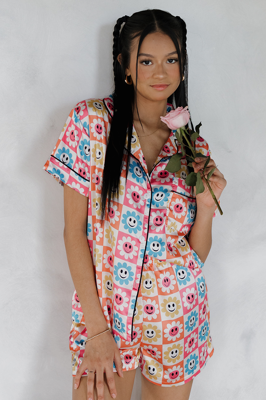 Smiley Daisy Satin Pajamas-0