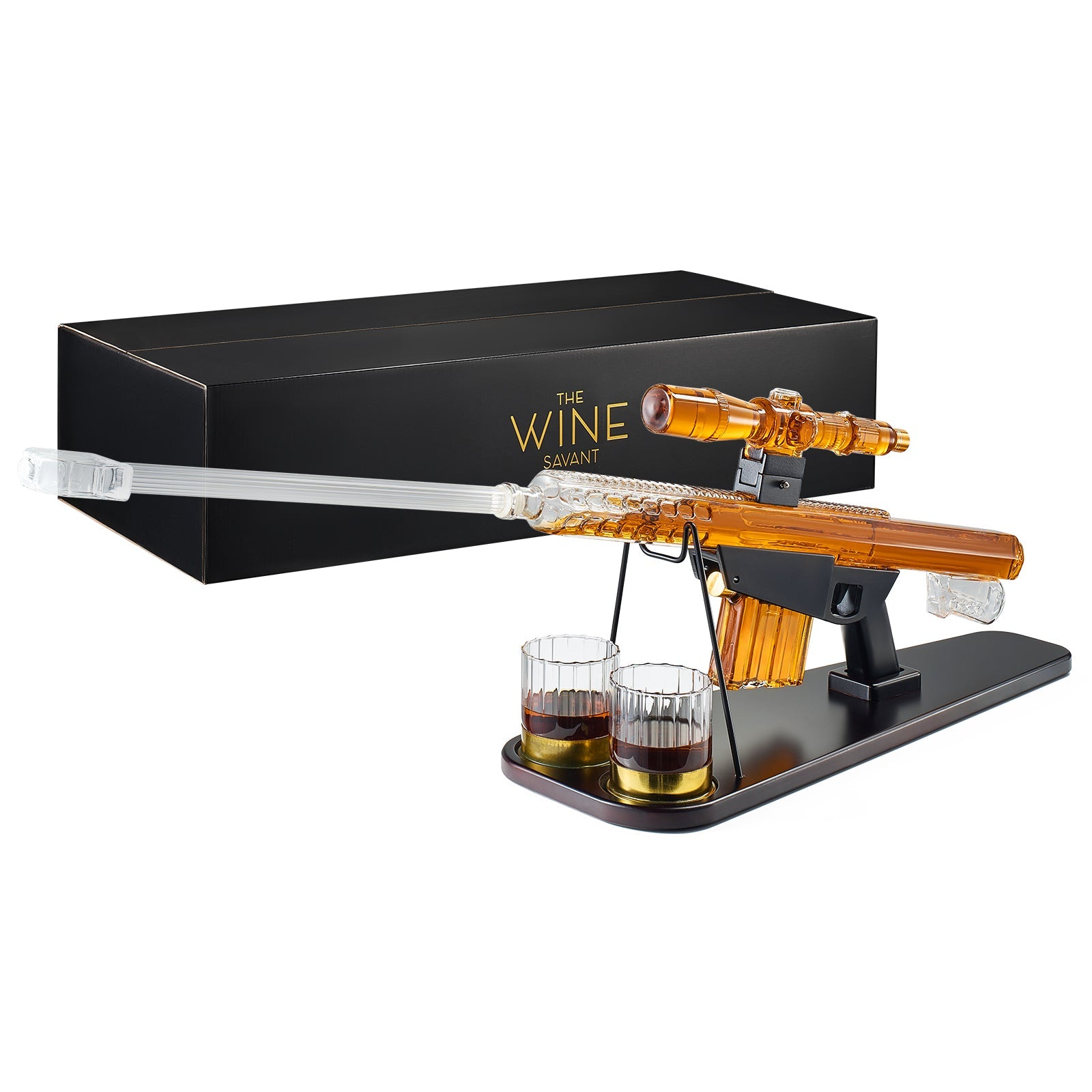 Whiskey Decanter Set - Sniper Liquor Decanter, Silencer Stopper - ml & 2 12oz Glasses - Unique Gift - Drinking Party Accessory, Handmade Liquor Decanter, Tik Tok Gun Decanter Mens Birthday-3