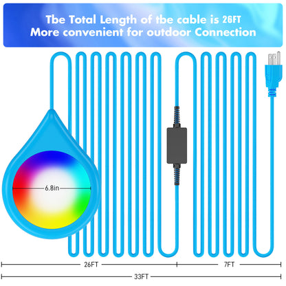 12V 20W Blue Droplet Shaped RGB Pool Light 26FT
