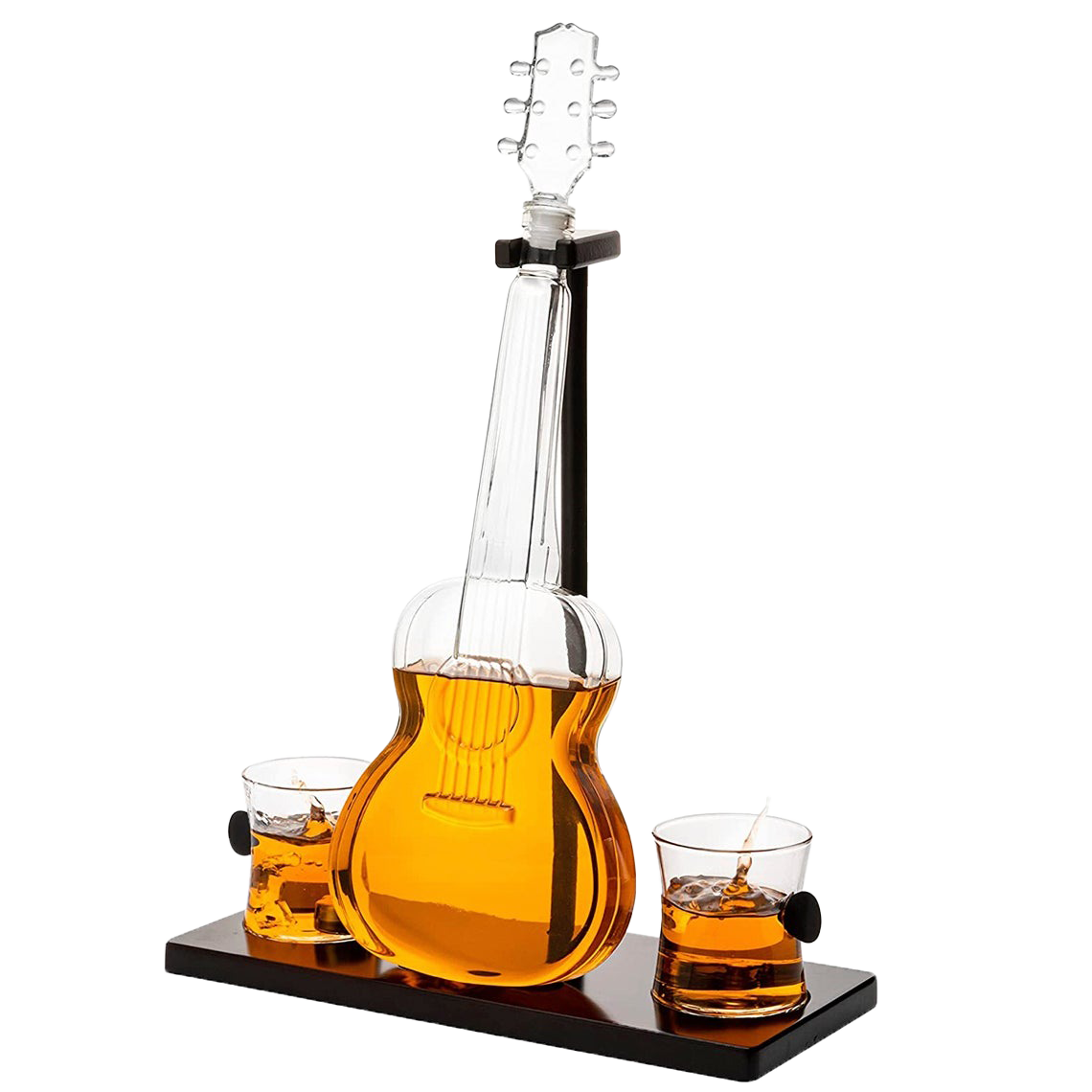 Guitar Whiskey & Wine Decanter & Mahogany Base - The Wine Savant 1000 ML Glass Decanter with 2 10oz Glasses 14" For Whiskey Music Lover & Guitar Player Gifts Musician Music Lovers-0