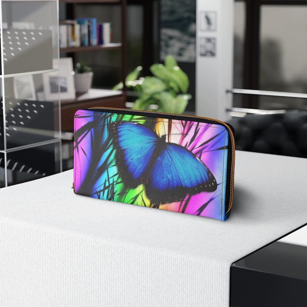 Womens Wallet - Zip Purse - Vibrant Blue Butterfly-3