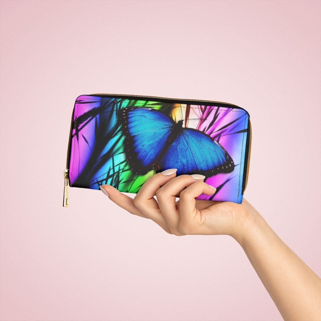 Womens Wallet - Zip Purse - Vibrant Blue Butterfly-2