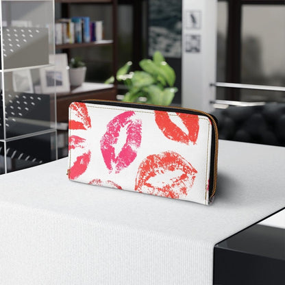 Womens Wallet - Zip Purse - White and Red Lipstick Kisses-3